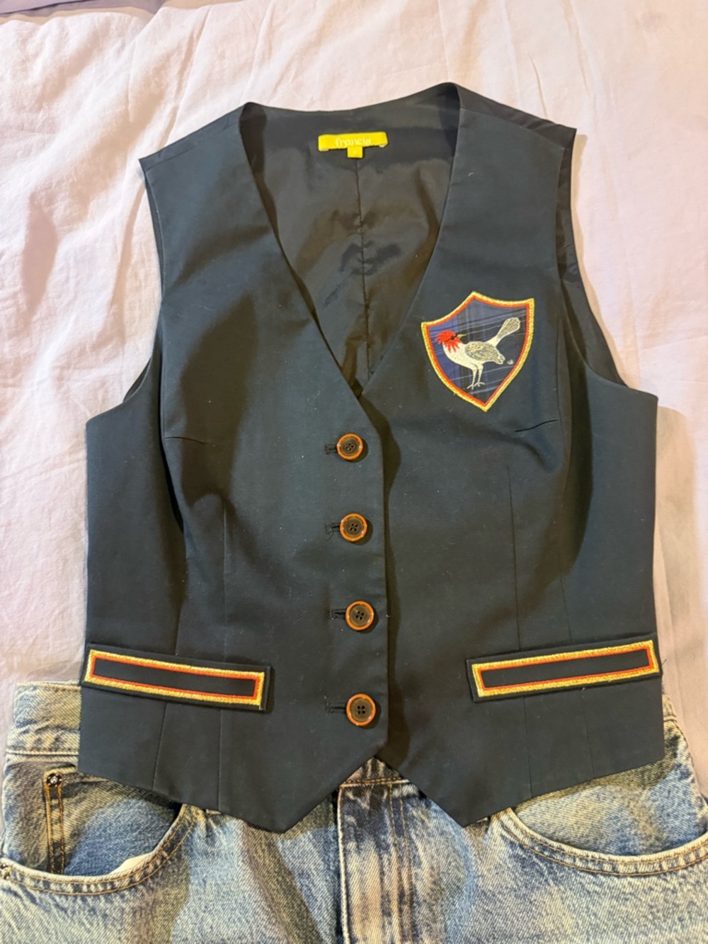 Vintay Navy Vest with Embroidered Crest - bought in NYC in vinatage store.